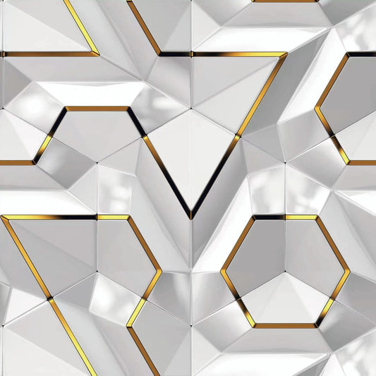 Nimbose® 3D White & Gold Geometric Modules Self-Adhesive Wallpapers, Spectacular 3D Effect, 10m Rolls, 45cm x 1000cm